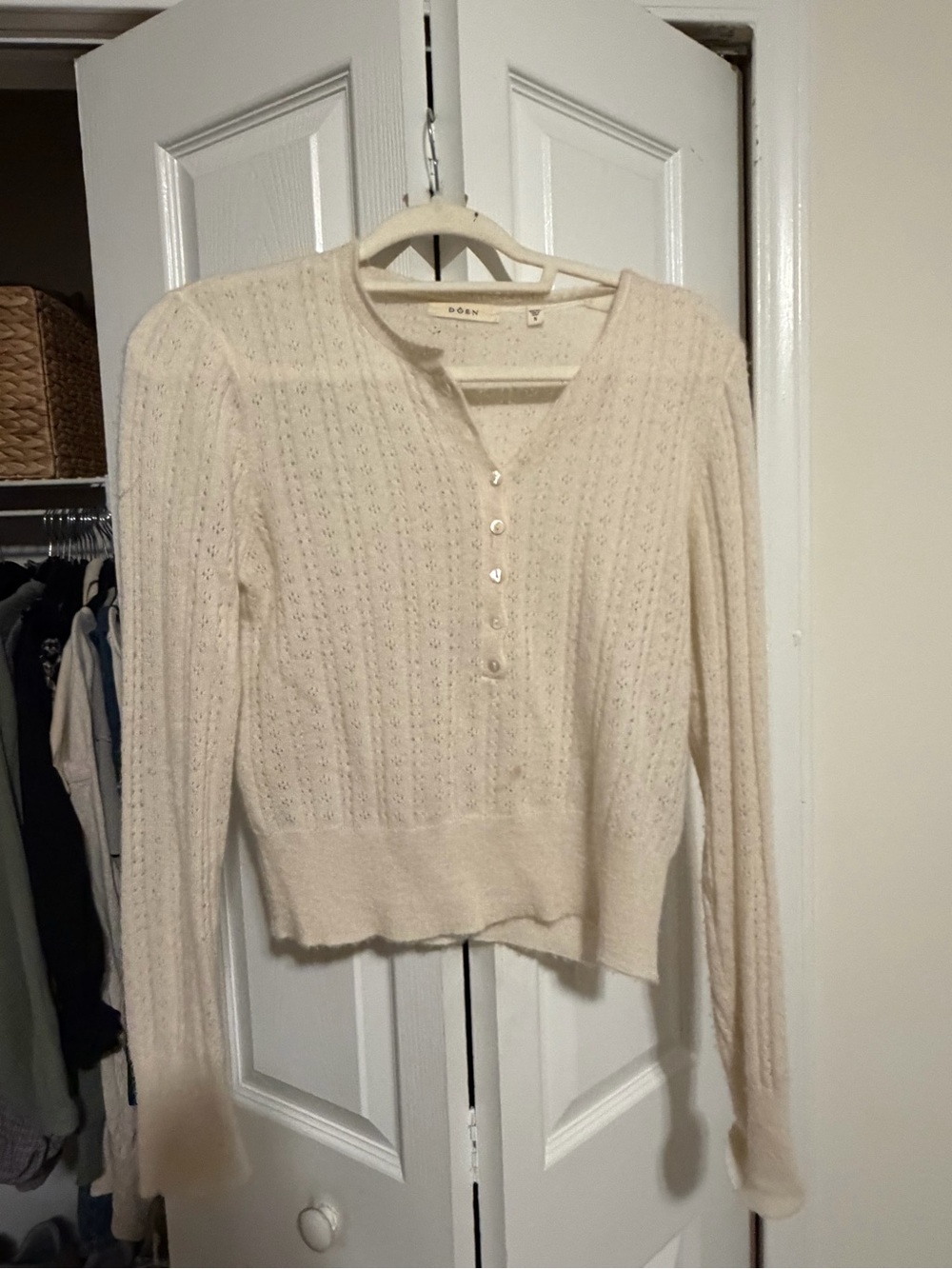 Doen Ivory Openwork Knit Cardigan